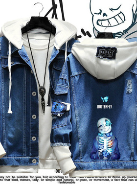 传说之下骷髅兄弟sans游戏周边牛仔外套男女连帽夹克帽衫学生衣服