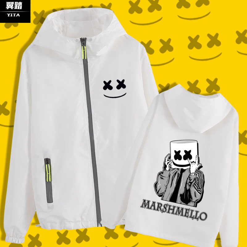 Marshmello棉花糖摇滚音乐夹克薄款男女拉链连帽衫外套上衣服带帽