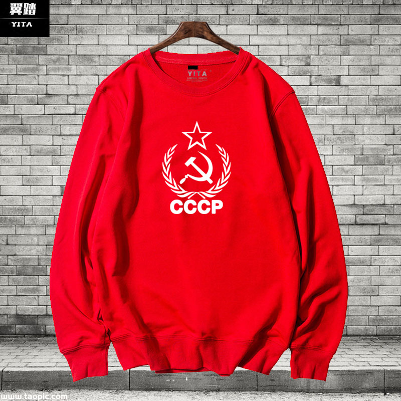 国旗圆领主义薄款长袖套头卫衣