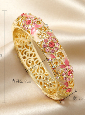 复古景泰蓝北京礼物镂空宫廷手镯开口珐琅镯子时尚镀金故宫中式