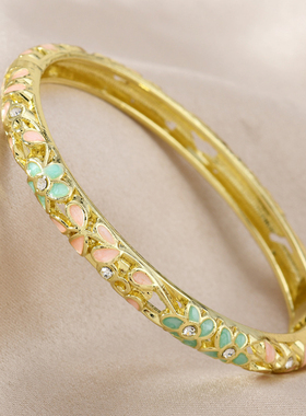 新中式国风景泰蓝珐琅开口单层镂空手镯旅游景区纪念品礼物细镯子