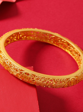复古宫廷风越南沙金古法镂空花丝手镯女时尚百搭礼物礼品首饰品