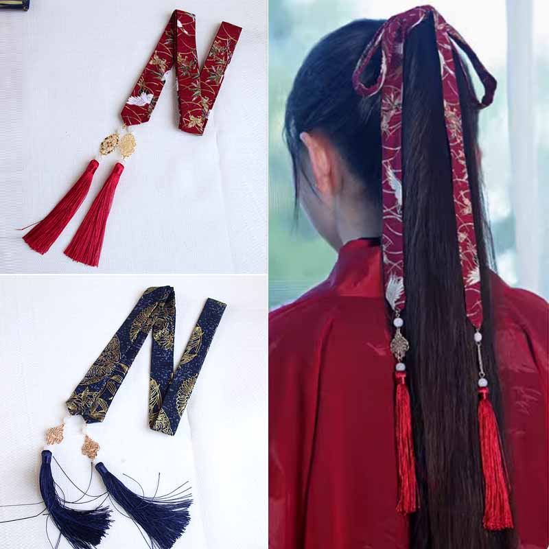 古风汉服头绳超仙红色流苏飘带