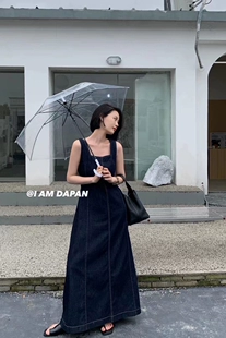 夏季 背心牛仔连衣裙女 方领开叉高级感显瘦无袖 iamdapan 新款 法式