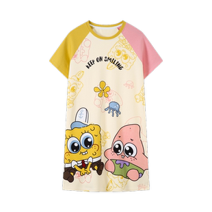 儿童睡裙女童2025新款夏款纯棉短袖海绵宝宝女孩睡衣中大童家居服