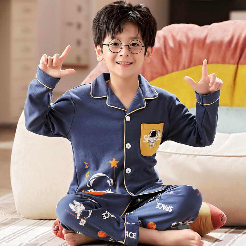 男童春秋季长袖纯棉薄款家居服