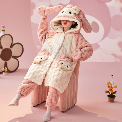 冬季女童法兰绒中长款睡袍家居服