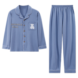 亲子装睡衣一家三口装春秋款长袖纯棉全家家庭装家居服父子款开衫