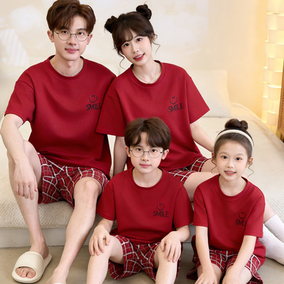简约纯色亲子睡衣夏季纯棉家居服
