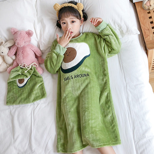 女童珊瑚绒睡裙秋冬季 睡衣中大童 套头儿童法兰绒家居裙小女孩长款