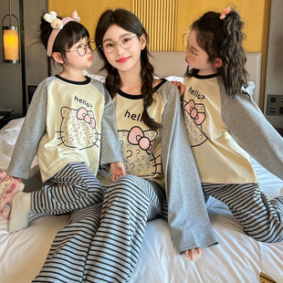 春秋季亲子睡衣母女装长袖纯棉女童姐妹装卡通儿童夏季空调服套装
