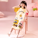 儿童睡裙女童2025新款 海绵宝宝女孩睡衣中大童家居服 夏款 纯棉短袖