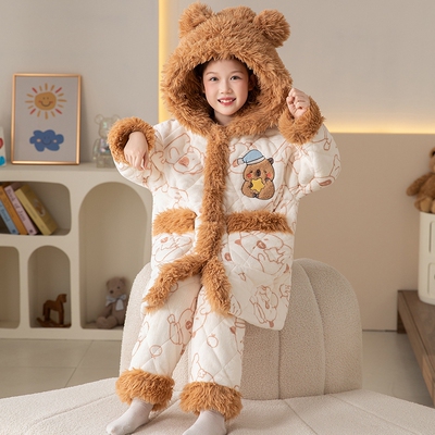 儿童睡衣女童三层夹棉加厚家居服