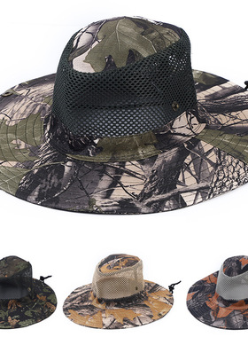 渔夫帽网纱帽子夏钓鱼帽户外休闲透气防晒太阳帽大帽檐潮时尚男士