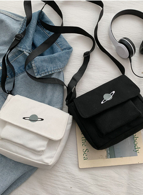 新品帆布包女学生上课斜挎包日系原宿风星球工装大容量单肩包通勤