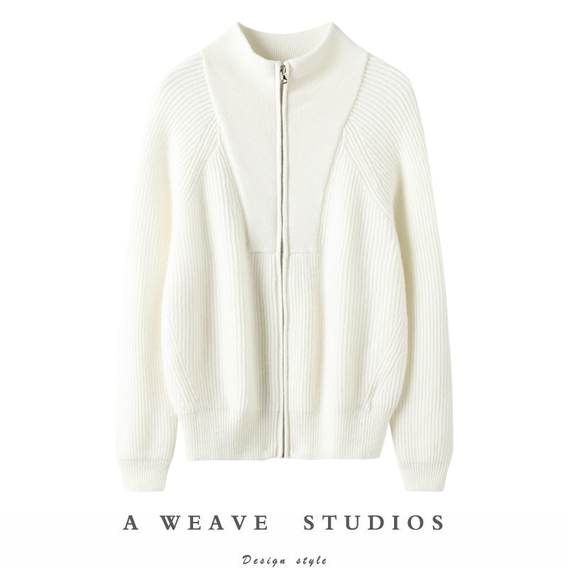 宽松毛衣拉链抽条厚外套