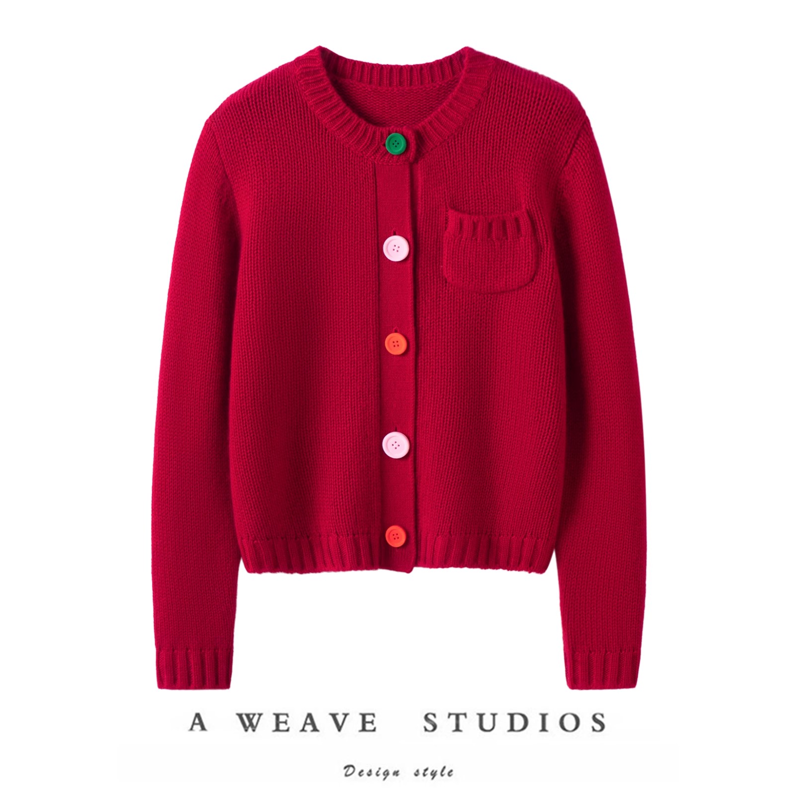 气质不败！彩色扣子加厚100%纯羊绒开衫女短款纯羊绒毛衣针织外套