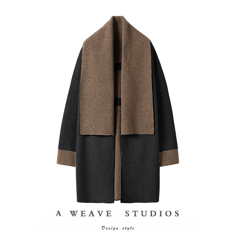 “随性过冬”重磅100%山羊绒1000g+撞色针织飘带领大衣外套