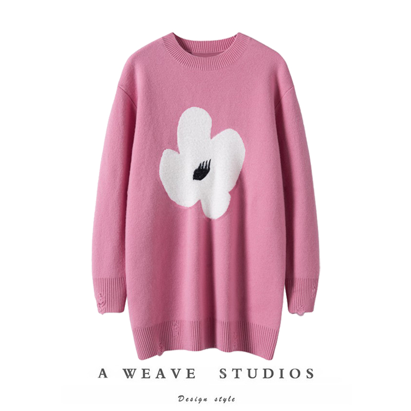 艺术花卉纯羊绒针织连衣裙女