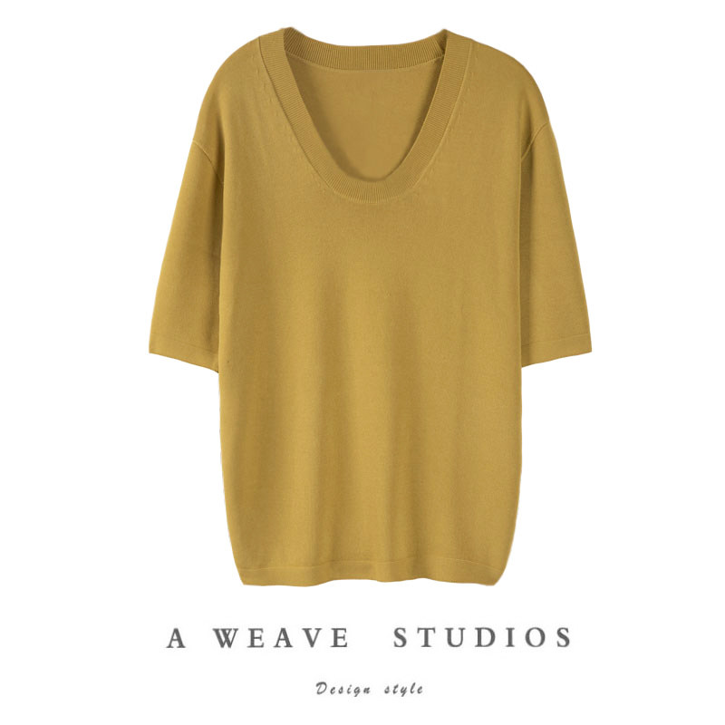 时髦小勺领_高端清凉天蚕丝_羊绒微廓形百搭针织t恤