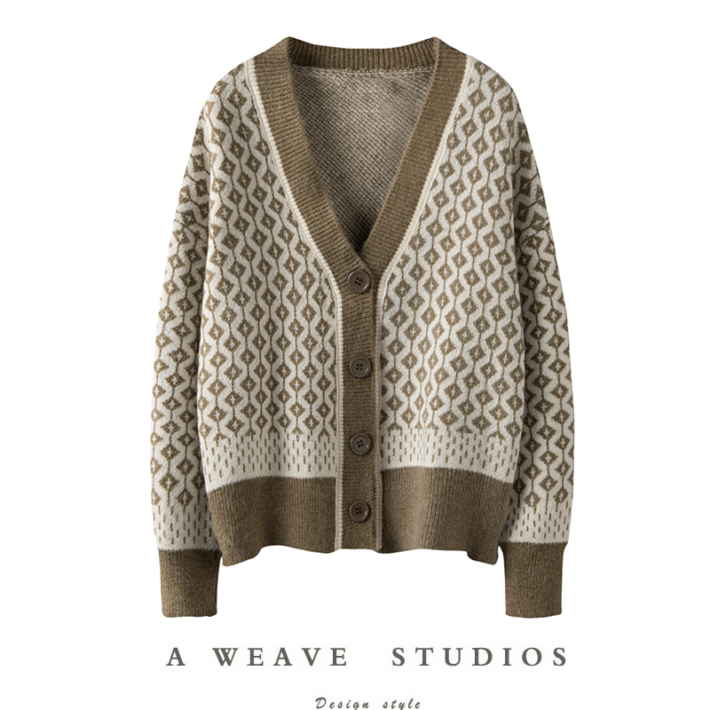 设计感！小香风100%纯山羊绒毛衣外套洋气针织开衫上衣女2024新款