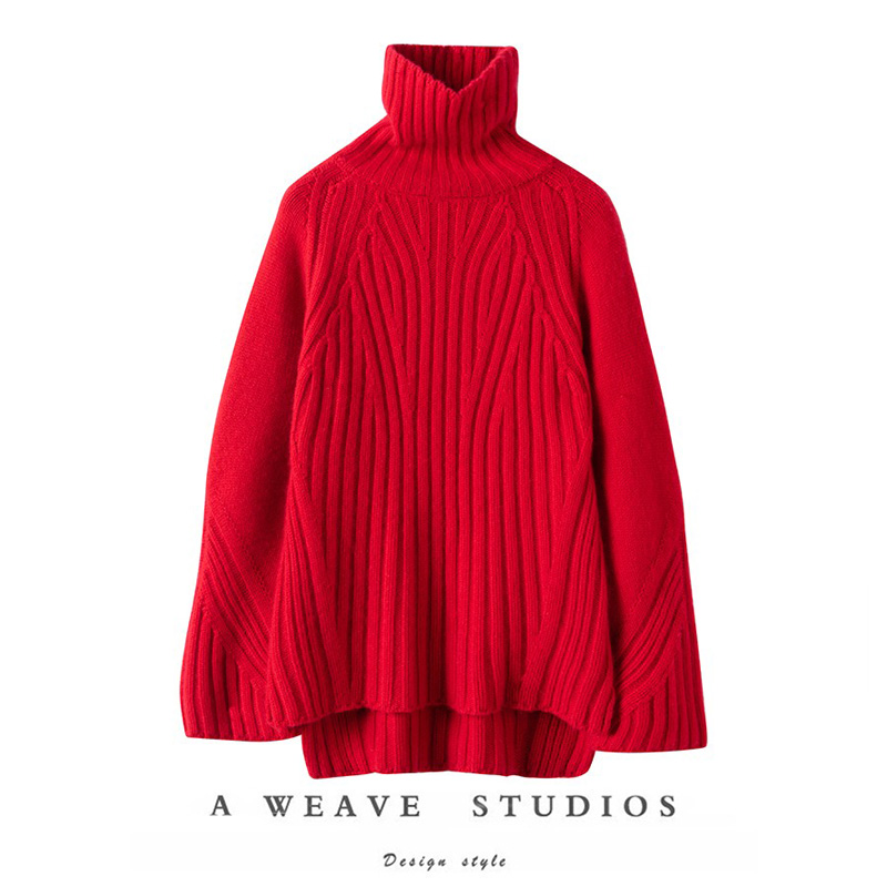 韩版加厚慵懒宽松纯羊绒衫女