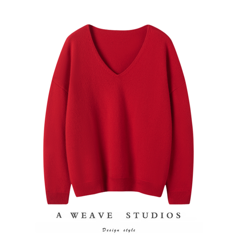 小伙伴自留！加厚V领羊绒衫女纯羊绒毛衣针织打底衫宽松