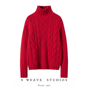 女100纯山羊绒加厚宽松秋冬新款 半高领羊绒衫 针织 不一般 上身真