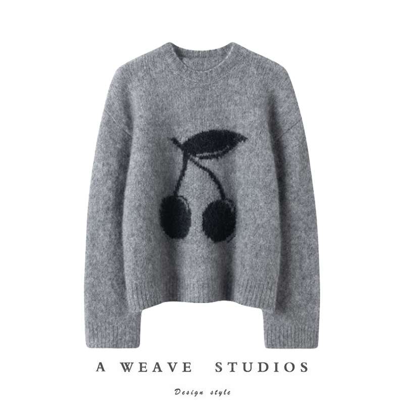 秋冬新品纯山羊绒提花樱桃圆领