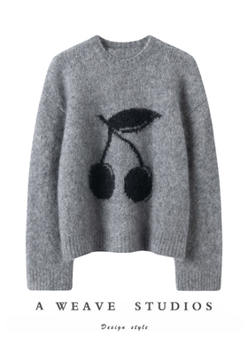 不可mo仿的篙质感！秋冬新品纯山羊绒提花樱桃圆领羊绒毛衣针织衫