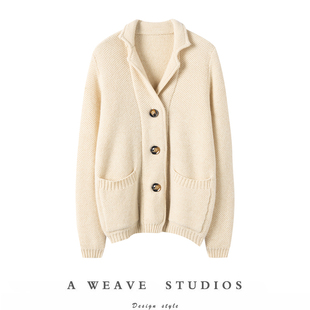 轻奢西装 格外显肤白 女法式 100%纯山羊绒开衫 领百搭上衣 新款