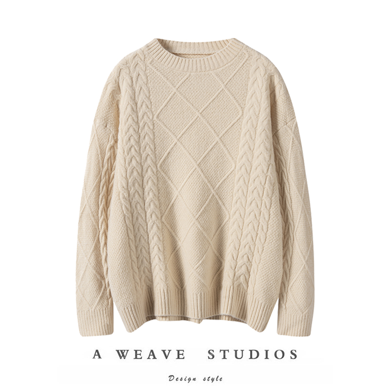 纯山羊绒针织麻花上衣女外穿