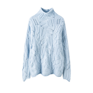 温婉时髦气质~100%纯山羊绒衫女镂空秋冬半高领时尚纯色针织衫