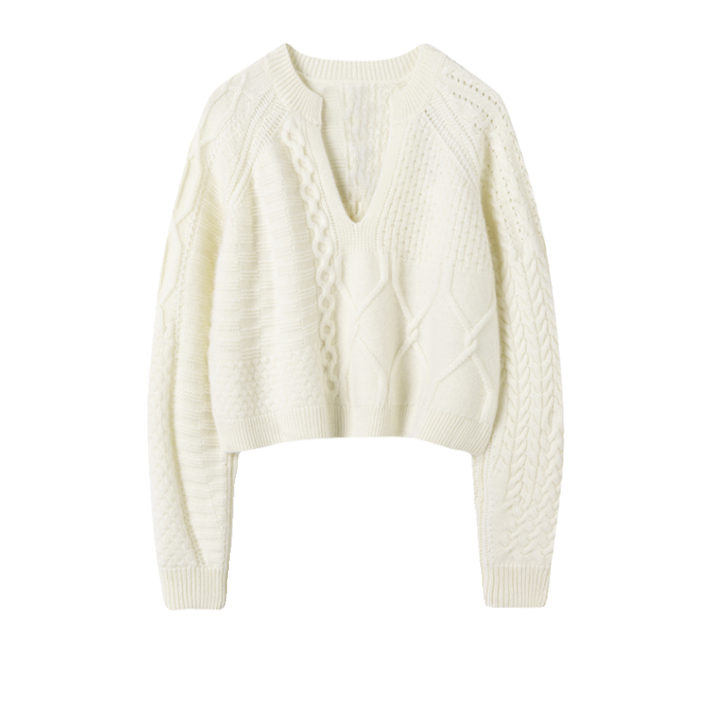 倾心遇你~2024春新款100%纯山羊绒法式V领毛衣羊绒粗花针织衫女