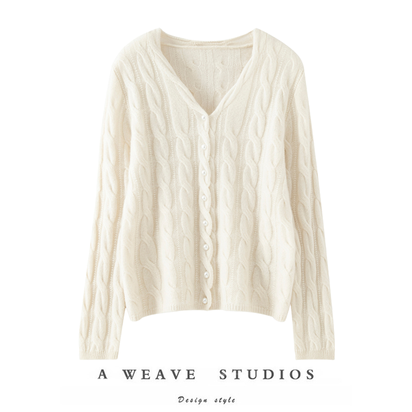 绒暖斯特小香风100%山羊绒针织开衫女v领宽松毛衣外套羊绒衫上衣