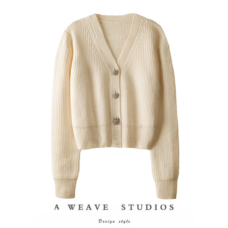 加厚V领羊绒毛衣短款针织开衫