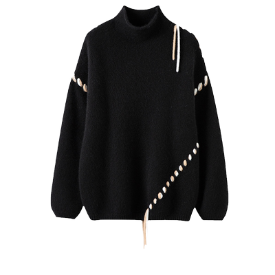 彩绳半高领羊绒衫女加厚
