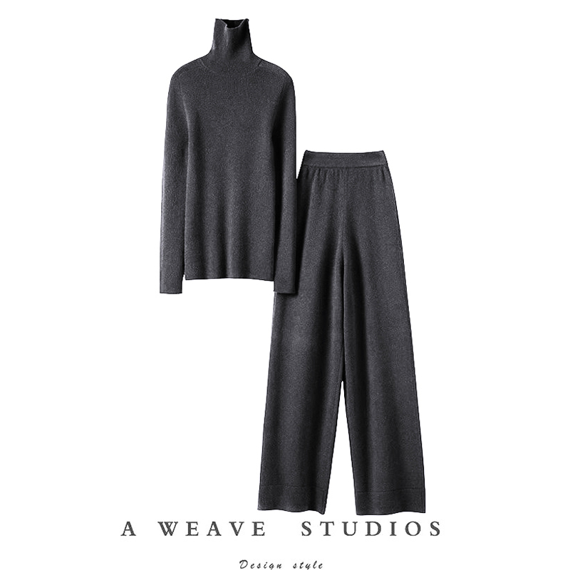 纯羊绒毛衣直筒阔腿裤子羊绒套装