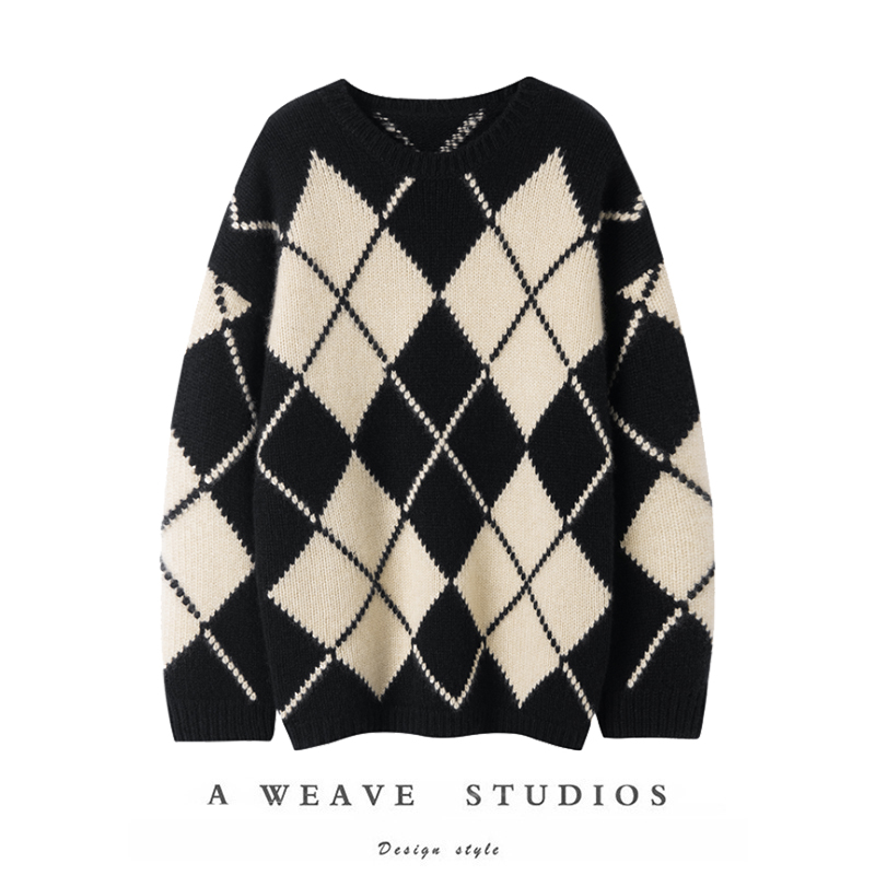 重磅加厚菱格提花山羊绒衫