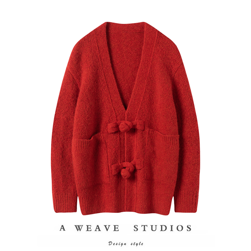 惊艳的靓丽~2024春新款新中式设计100%纯山羊绒衫女羊绒外套