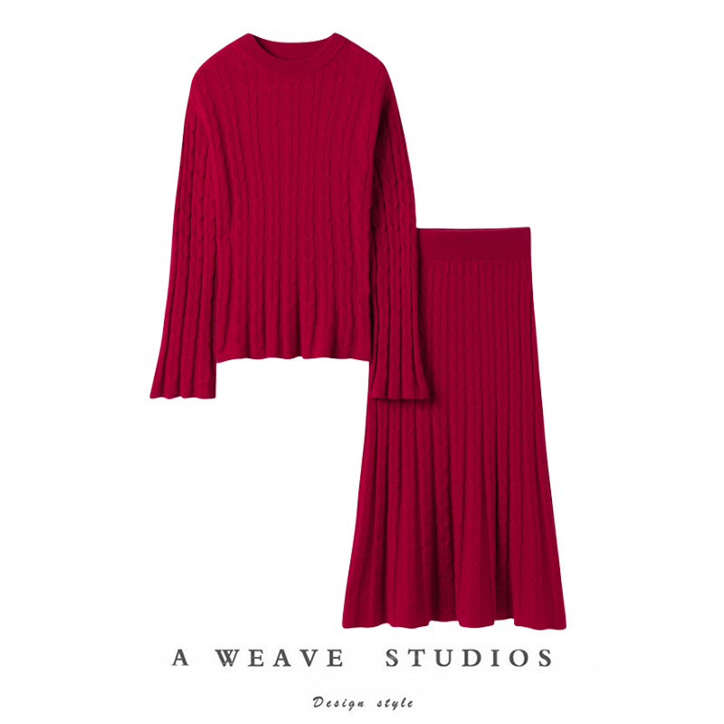 触动心底的温柔~100%纯山羊绒衫女2024新品保暖针织半身裙套装