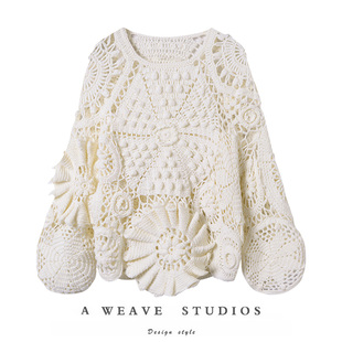 超级吸睛 纯手工编织纯山羊绒不规则设计毛衣秋冬重工森女系套头