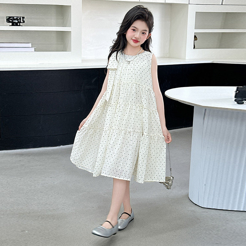 女童夏季裙子2026韩版新款中大童时尚圆点连衣裙女孩洋气无袖夏装