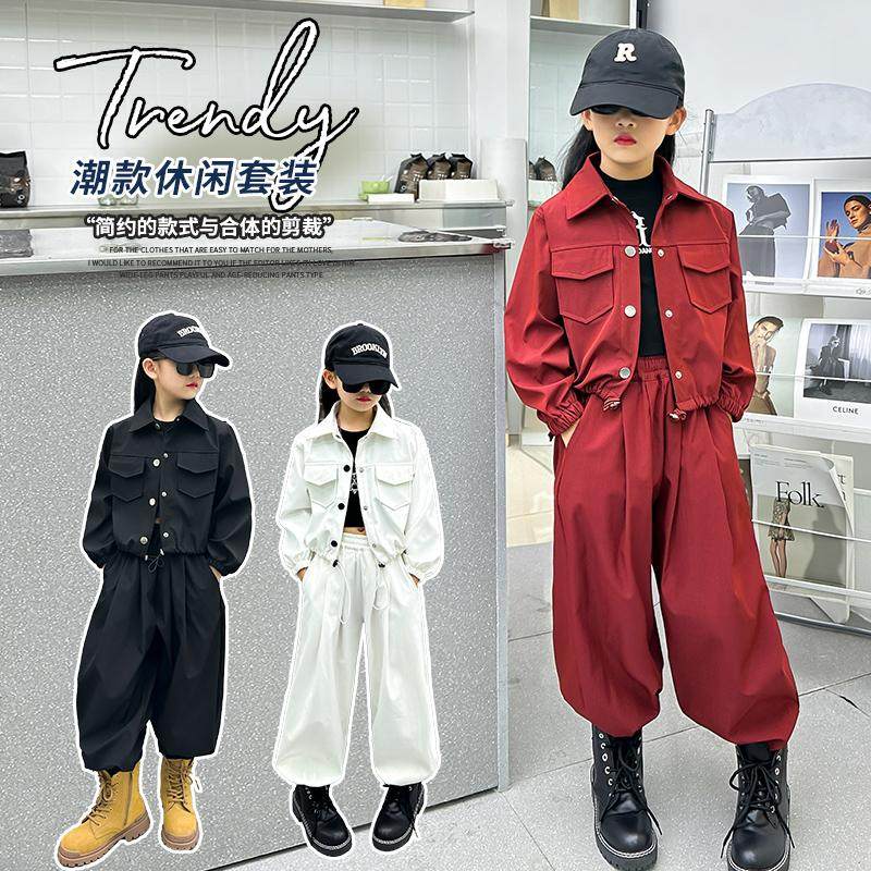 女童时尚套装2025春秋儿童新款洋气工装外套裤子两件套中大童春装