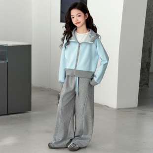 女童套装春款2026新款女孩休闲时尚连帽卫衣裤子中大童爆款两件套