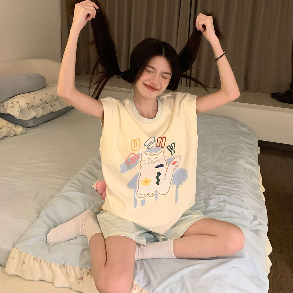2026年新款睡衣女夏季无袖背心带胸垫夏天小个子纯欲风家居服套装