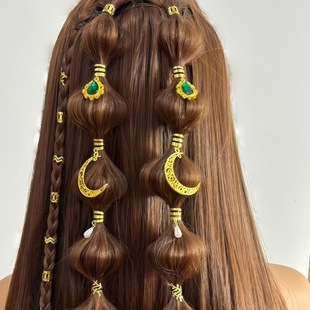 欧美个性假发挂件挂饰非洲脏辫发环月亮水滴吊坠时尚金属发夹套装
