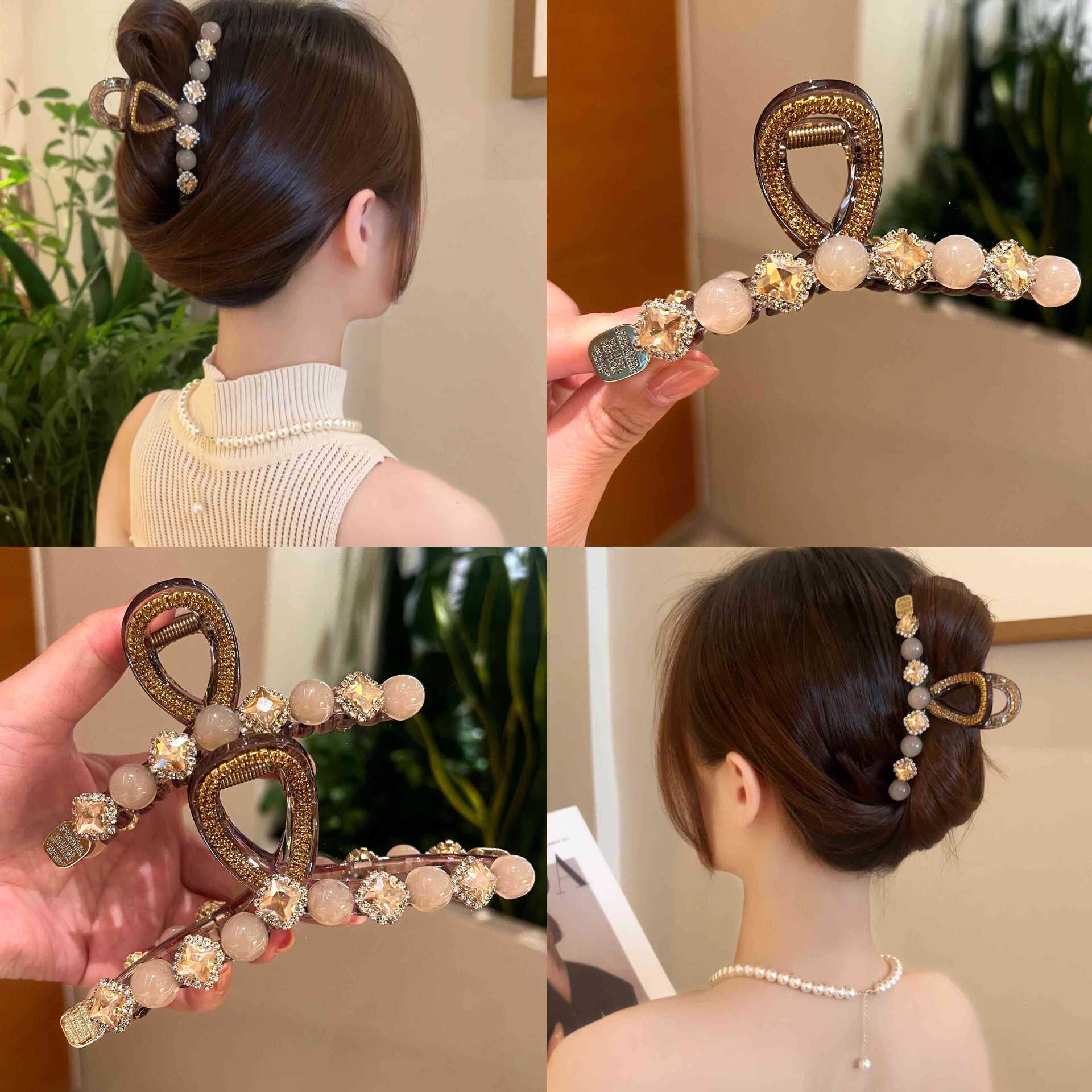 猫眼贝珠小方糖砖轻奢优雅鲨鱼夹