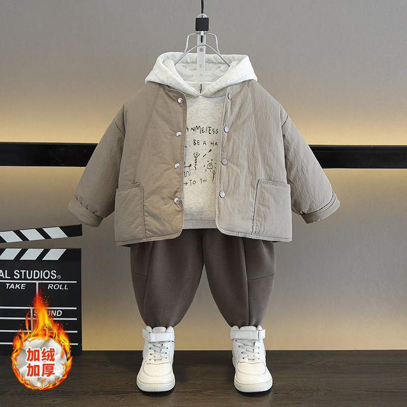 男童装加绒套装2025新款儿童冬季