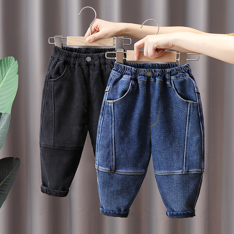 加绒加厚一体弹力秋冬男童牛仔裤